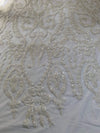 Esmeralda WHITE Sequins on Mesh Lace Fabric by the Yard - 10102
