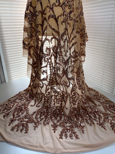 Esmeralda BRONZE Sequins on Mesh Lace Fabric by the Yard - 10102