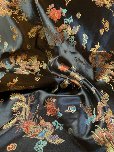 Hope BLACK Dragon Brocade Chinese Satin Fabric by the Yard - 10040