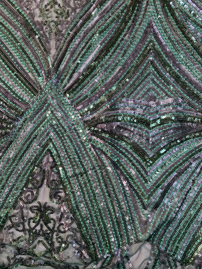 Averie HUNTER GREEN Geometric Butterfly Sequins on Mesh Lace Fabric by the Yard - 10113