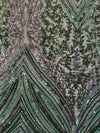 Averie HUNTER GREEN Geometric Butterfly Sequins on Mesh Lace Fabric by the Yard - 10113
