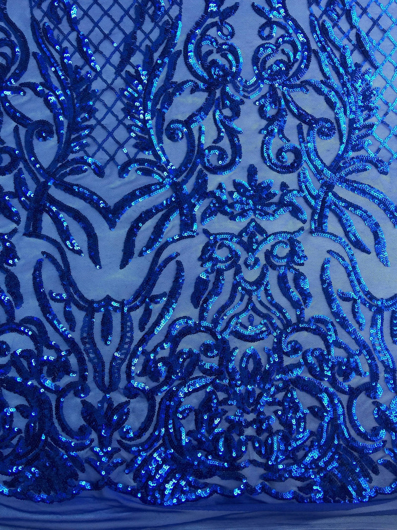Phoebe ROYAL BLUE Sequins on Mesh Lace Fabric by the Yard - 10062