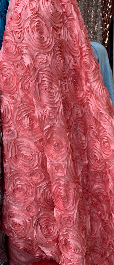 Paige DARK DUSTY PINK 3D Floral Polyester Satin Rosette Fabric by the Yard - 10028