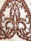 Esmeralda COPPER Sequins on Mesh Lace Fabric by the Yard - 10102