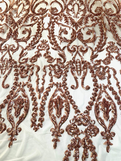 Esmeralda COPPER Sequins on Mesh Lace Fabric by the Yard - 10102