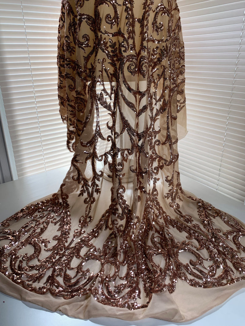 Esmeralda BRONZE Sequins on Mesh Lace Fabric by the Yard - 10102