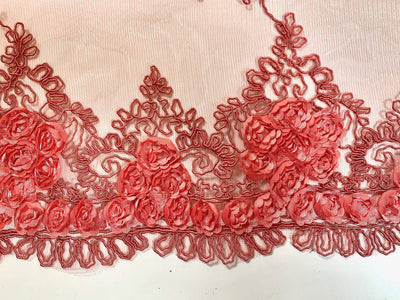 Andrea CORAL 3D Floral Matte Corded Embroidery on Mesh Lace Fabric by the Yard - 10016