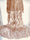 Helena BLUSH Embroidered Damask Pattern with Faux Pearls and Beads on Mesh Lace Fabric by the Yard - 10139