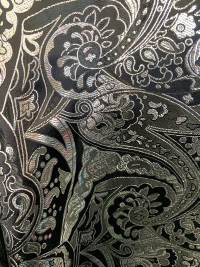 Hattie BLACK SILVER Paisley Floral Brocade Chinese Satin Fabric by the Yard - 10141