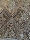 Averie GOLD Geometric Butterfly Sequins on Mesh Lace Fabric by the Yard - 10113