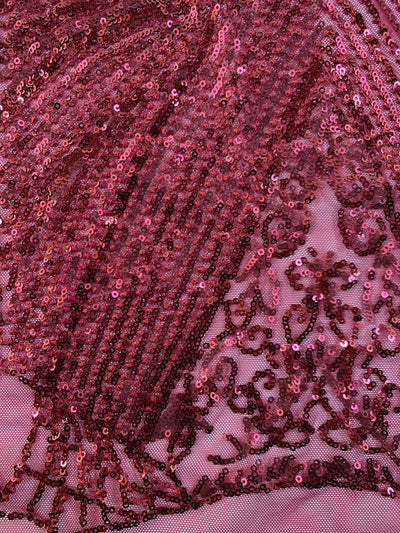Averie BURGUNDY Geometric Butterfly Sequins on Mesh Lace Fabric by the Yard - 10113