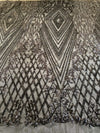 Averie BLACK Geometric Butterfly Sequins on Mesh Lace Fabric by the Yard - 10113