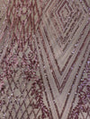Averie DUSTY PINK Geometric Butterfly Sequins on Mesh Lace Fabric by the Yard - 10113