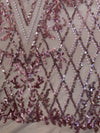 Averie DUSTY PINK Geometric Butterfly Sequins on Mesh Lace Fabric by the Yard - 10113