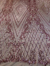 Averie DUSTY PINK Geometric Butterfly Sequins on Mesh Lace Fabric by the Yard - 10113