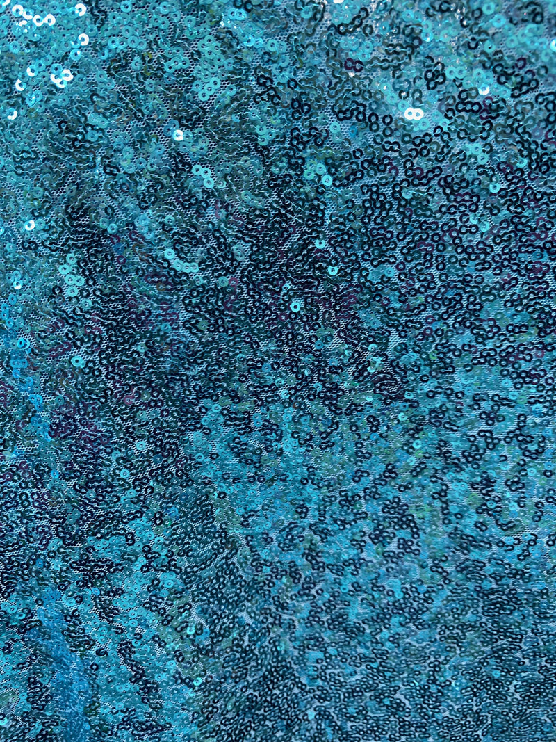 Leila TURQUOISE Sequins on Mesh Fabric by the Yard - 10050