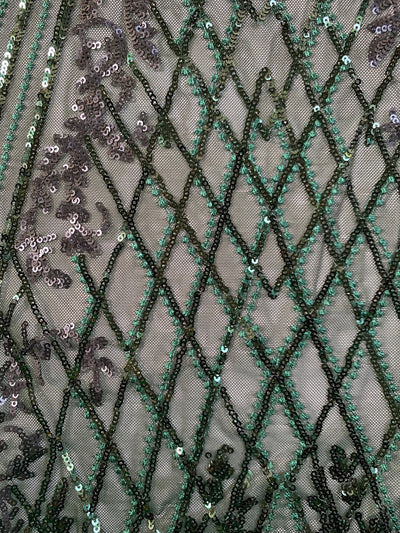 Averie HUNTER GREEN Geometric Butterfly Sequins on Mesh Lace Fabric by the Yard - 10113