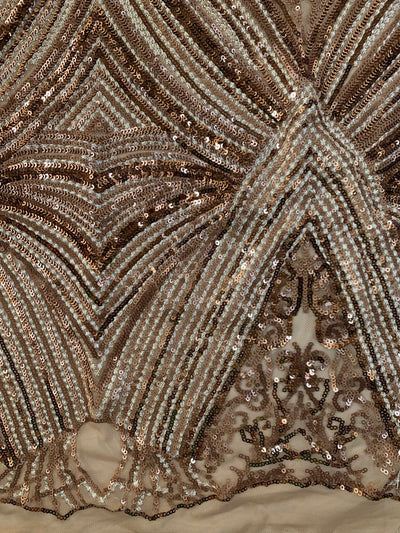 Averie BRONZE Geometric Butterfly Sequins on Mesh Lace Fabric by the Yard - 10113