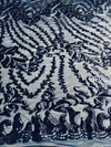 Miranda NAVY BLUE Vines and Leaves Sequins on NAVY Mesh Lace Fabric by the Yard - 10061