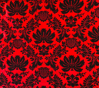Amanda RED Taffeta with Black Velvet Flocked Damask Fabric by the Yard - 10078