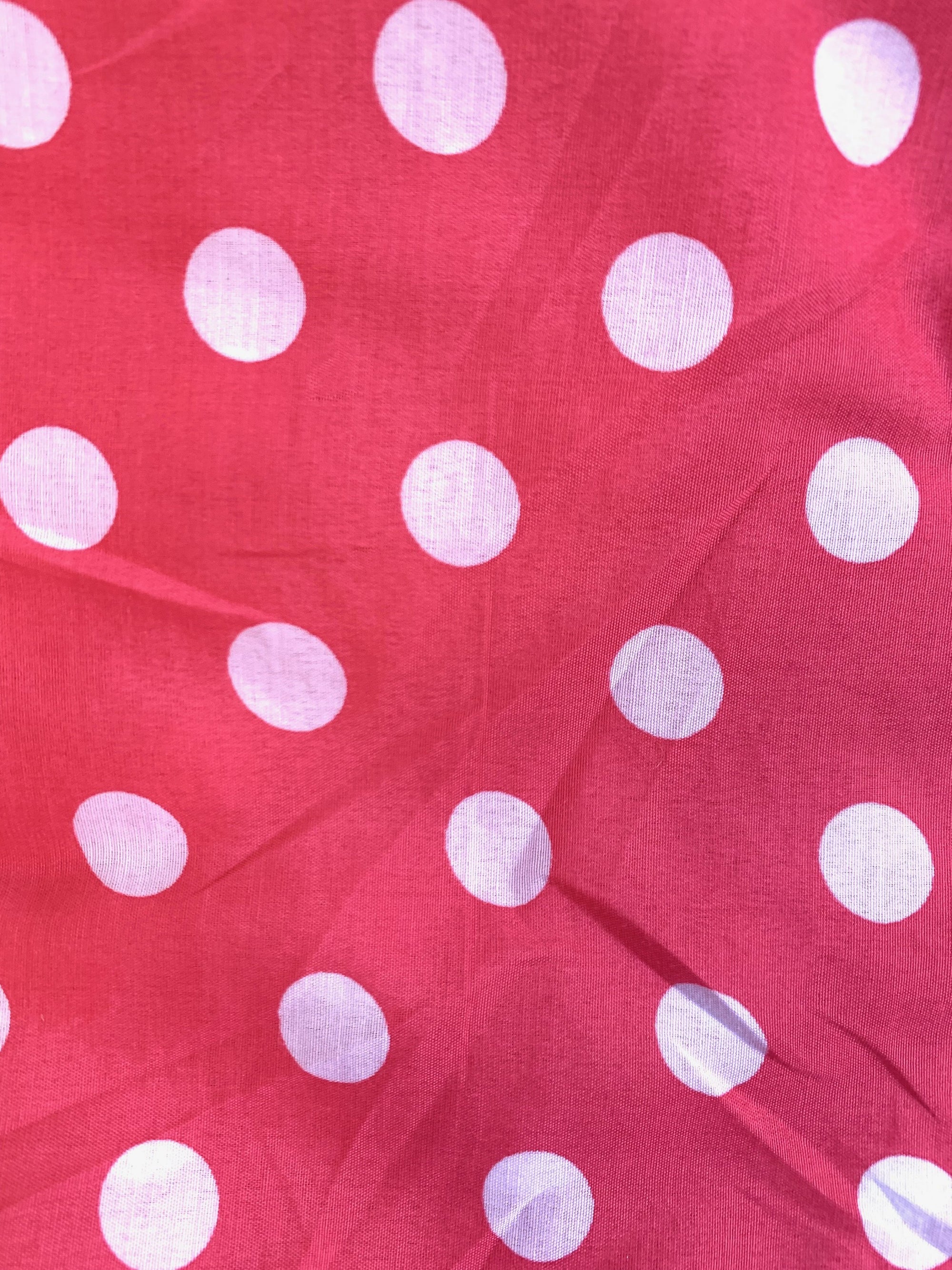 Alicia WHITE Polka Dots on PINK Polyester Cotton Fabric by the Yard - 10099