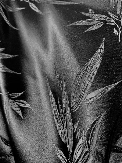 Alondra ALL BLACK Leaves Brocade Chinese Satin Fabric by the Yard - 10095