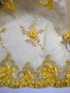 Andrea YELLOW 3D Floral Matte Corded Embroidery on Mesh Lace Fabric by the Yard - 10016