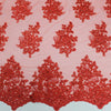 Brianna RED Polyester Floral Embroidery with Sequins on Mesh Lace Fabric by the Yard - 10020