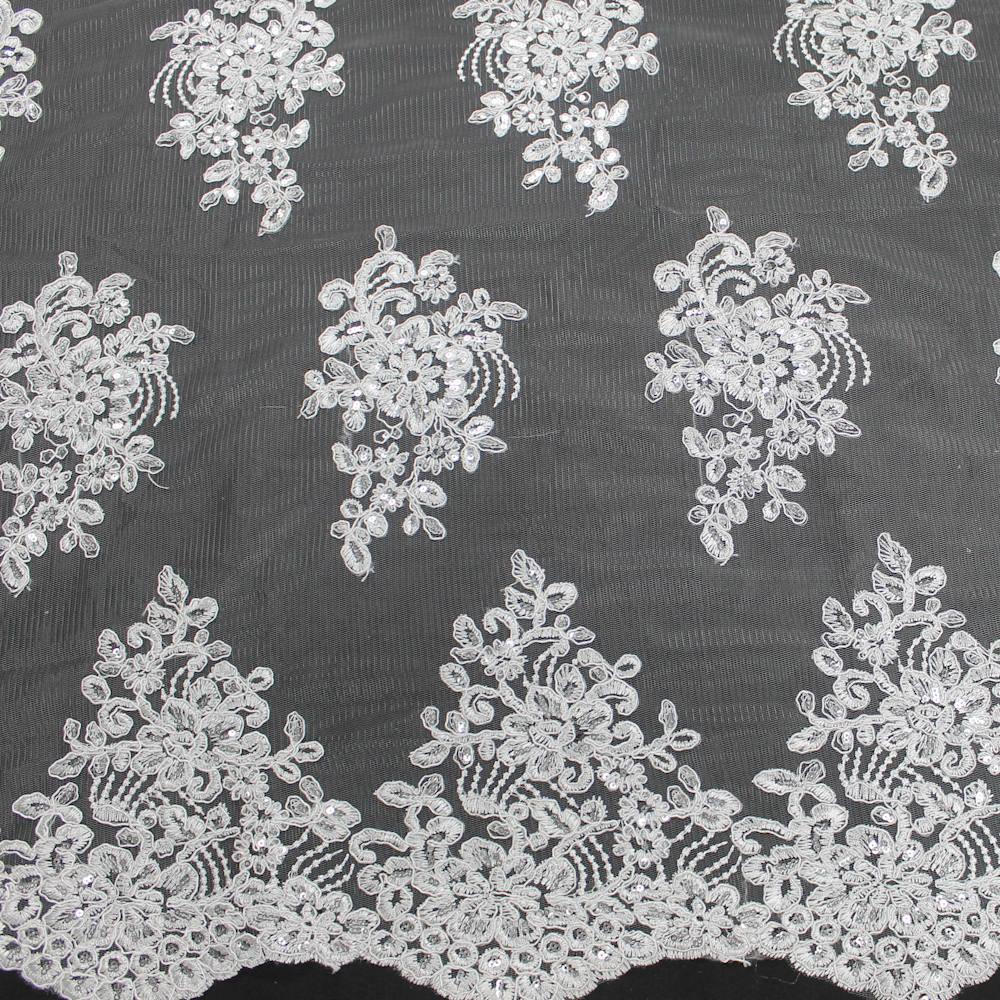 Brianna OFF WHITE Polyester Floral Embroidery with Sequins on Mesh Lace Fabric by the Yard - 10020