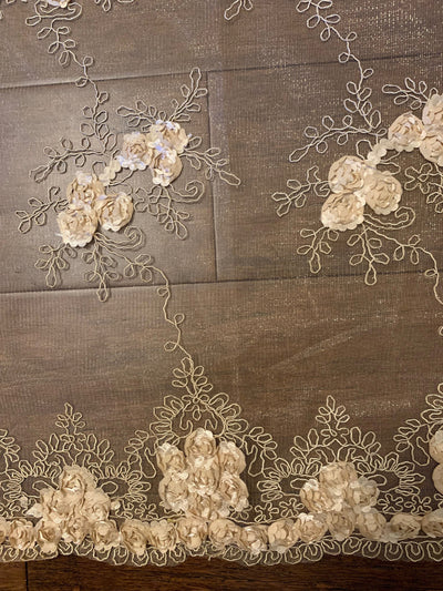 Andrea CHAMPAGNE 3D Floral Matte Corded Embroidery on Mesh Lace Fabric by the Yard - 10016