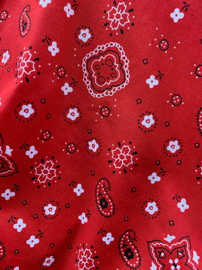 Annabella RED Paisley Floral Print Bandana Poly Cotton Fabric by the Yard - 10114
