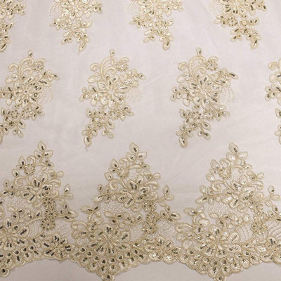 Brianna CREAM Polyester Floral Embroidery with Sequins on Mesh Lace Fabric by the Yard - 10020