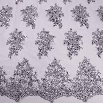 Brianna GREY Polyester Floral Embroidery with Sequins on Mesh Lace Fabric by the Yard - 10020