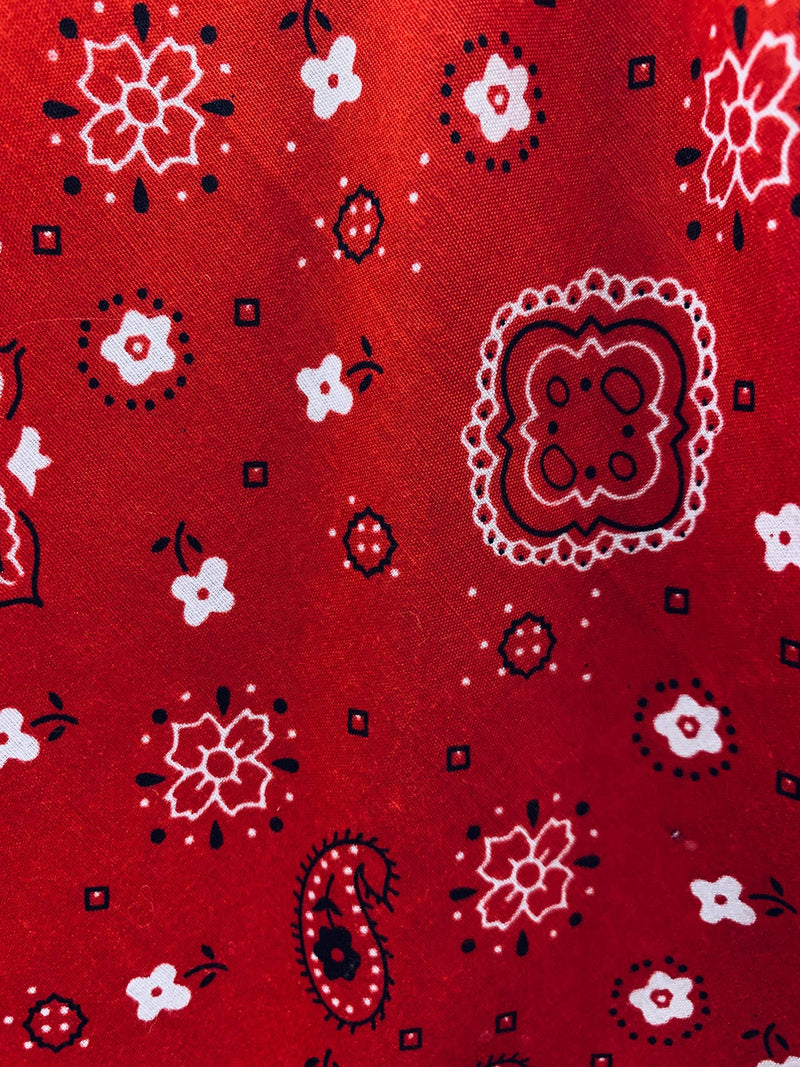 Annabella RED Paisley Floral Print Bandana Poly Cotton Fabric by the Yard - 10114