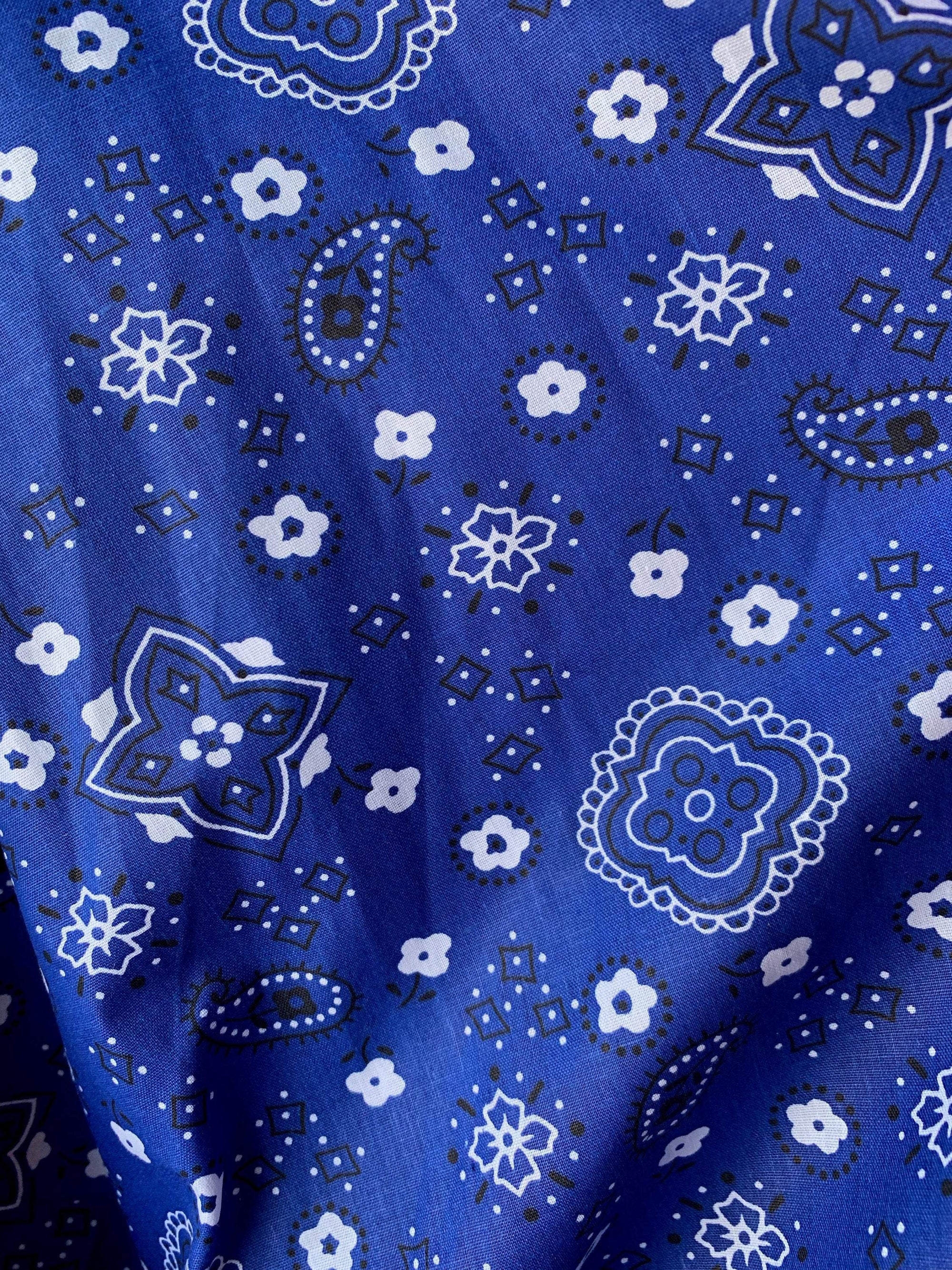 Annabella ROYAL BLUE Paisley Floral Print Bandana Poly Cotton Fabric by the Yard - 10114