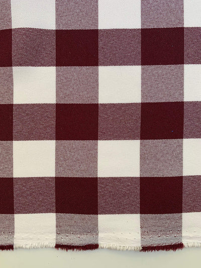 Camille BURGUNDY 1" Big Checkered Gingham Pattern Poly Poplin Fabric by the Yard - 10049