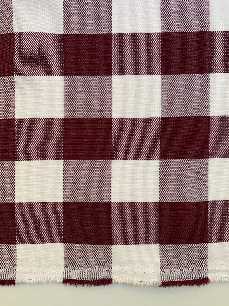 Camille BURGUNDY 1" Big Checkered Gingham Pattern Poly Poplin Fabric by the Yard - 10049