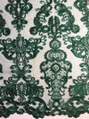 Vivian HUNTER GREEN Polyester Embroidery with Sequins on Mesh Lace Fabric by the Yard for Gown, Wedding, Bridesmaid, Prom - 10003
