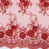 Ryleigh RED 3D Floral Embroidery with Foil & Sequins on Mesh Lace Fabric by the Yard - 10010