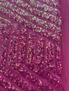 Thea IRIDESCENT PINK Geometric Sequins Diamond & Stripes on Mesh Lace Fabric by the Yard - 10026