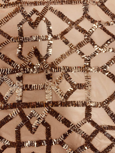 Meredith BRONZE Trellis Pattern Sequins on Mesh Lace Fabric by the Yard - 10146