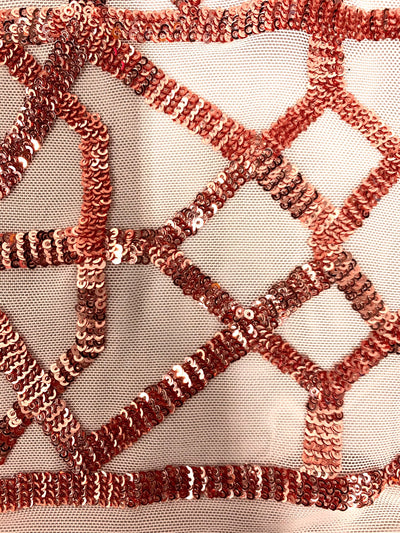 Meredith COPPER Trellis Pattern Sequins on Mesh Lace Fabric by the Yard - 10146