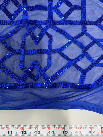 Meredith ROYAL BLUE Trellis Pattern Sequins on Mesh Lace Fabric by the Yard - 10146