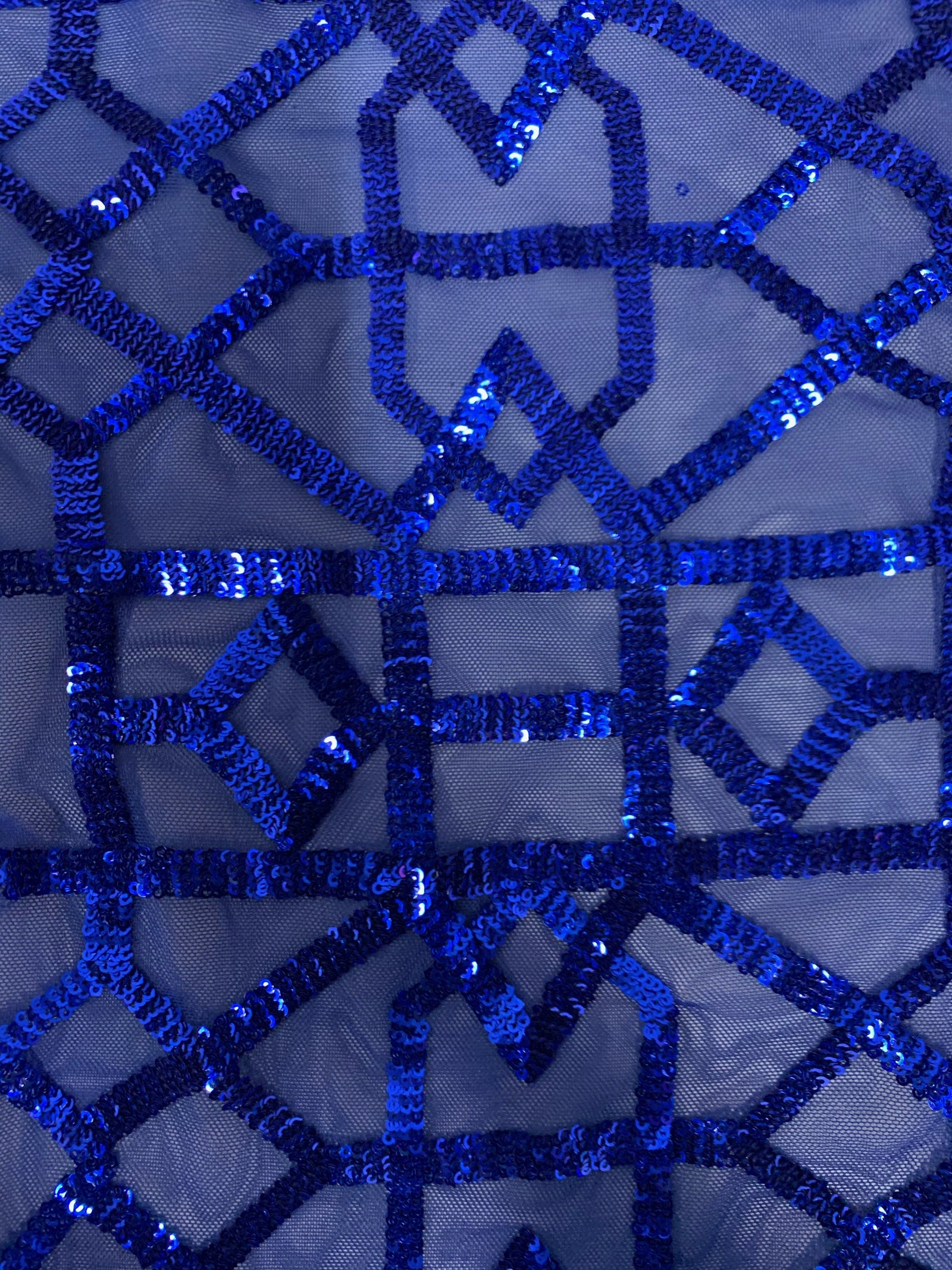 Meredith ROYAL BLUE Trellis Pattern Sequins on Mesh Lace Fabric by the Yard - 10146