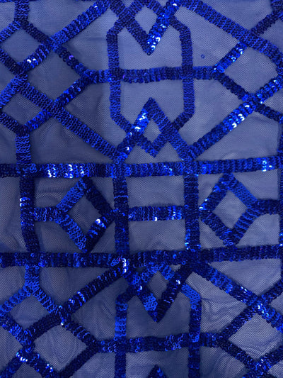 Meredith ROYAL BLUE Trellis Pattern Sequins on Mesh Lace Fabric by the Yard - 10146