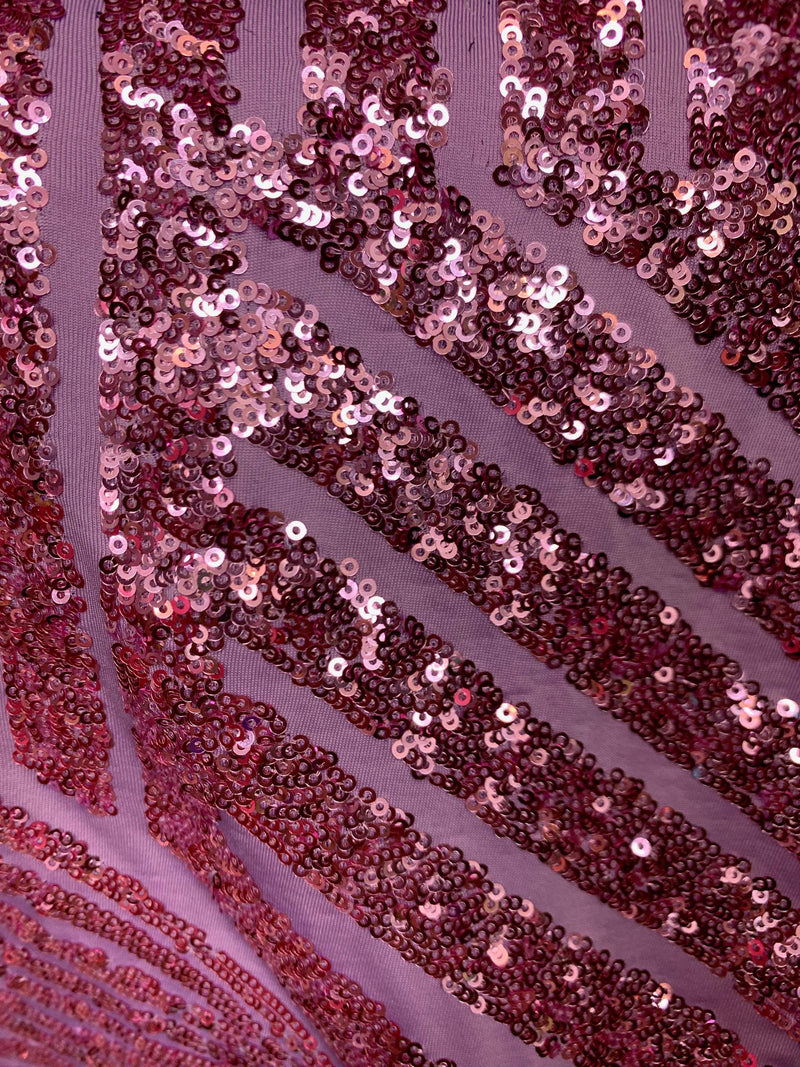 Thea PINK Geometric Sequins Diamond & Stripes on Mesh Lace Fabric by the Yard - 10026