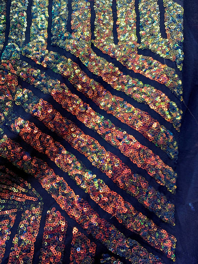 Thea RAINBOW Geometric Sequins Diamond & Stripes on Mesh Lace Fabric by the Yard - 10026