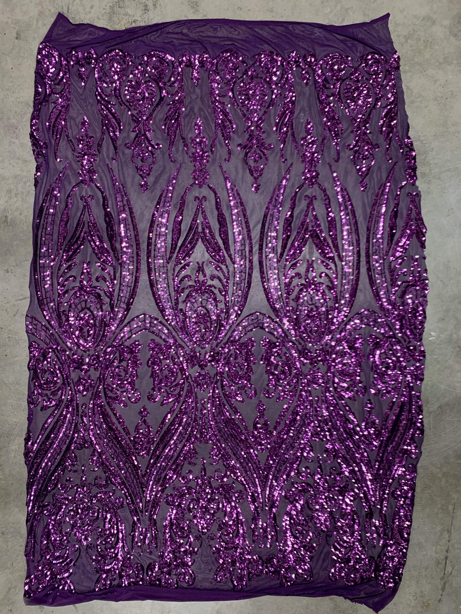 Alaina PURPLE Curlicue Sequins on Mesh Lace Fabric by the Yard - 10018