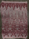 Angelica DUSTY PINK Curlicues and Leaves Sequins on Mesh Lace Fabric by the Yard - 10132