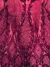 Francesca FUCHSIA Vines and Diamonds Pattern Sequins on Mesh Lace Fabric by the Yard - 10130